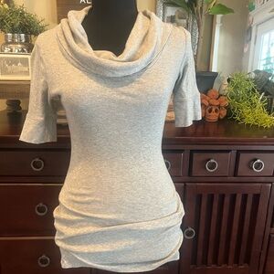Express Women’s Light Gray Cowl Neck Short Sleeve Tee